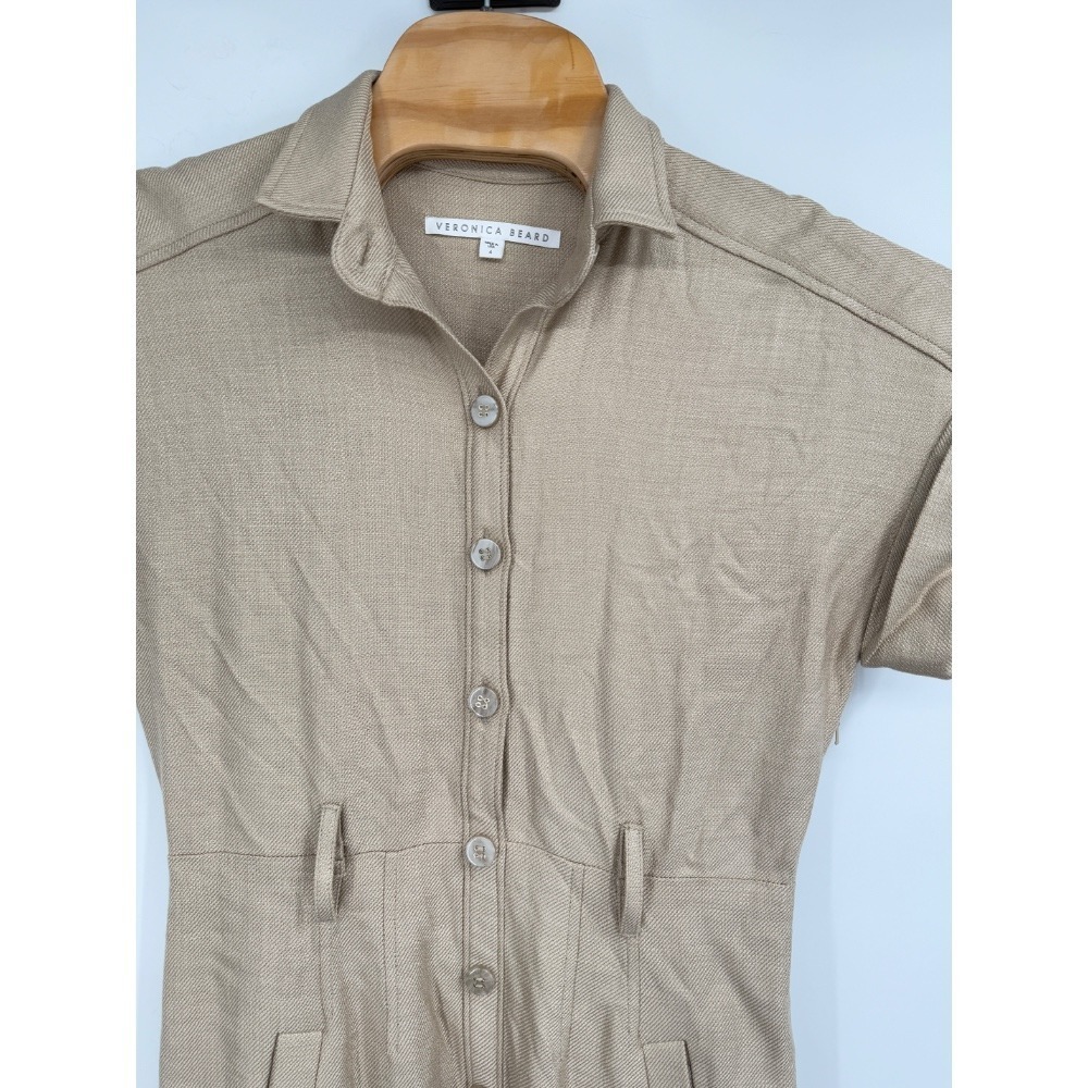 VERONICA BEARD Sadia Button Front Shirt Dress Tan Sz 4 - Picture 3 of 11